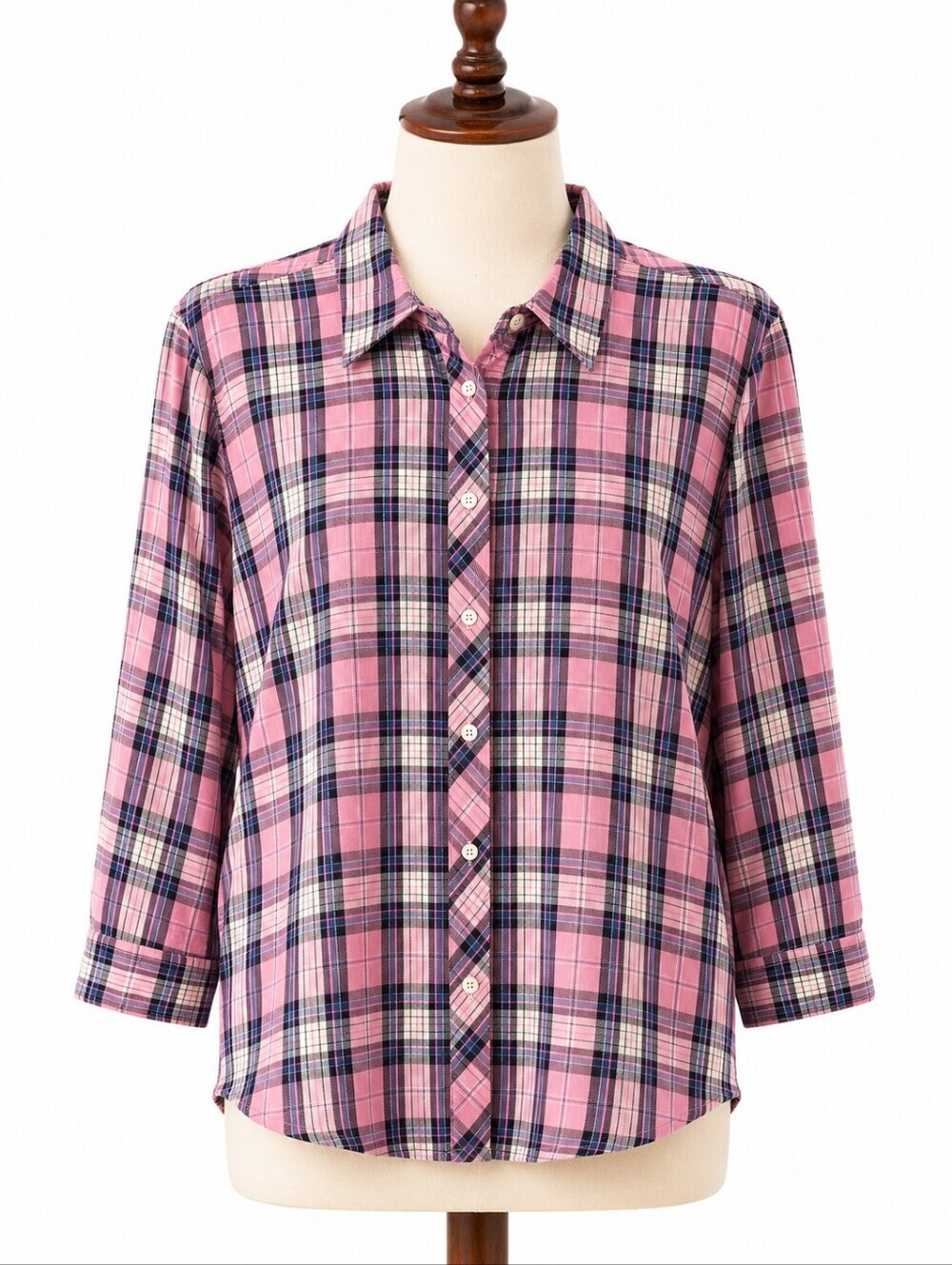 Talbots NWT Pink & Navy Plaid Button Down Casual Shirt XL Casual Silver Thread
